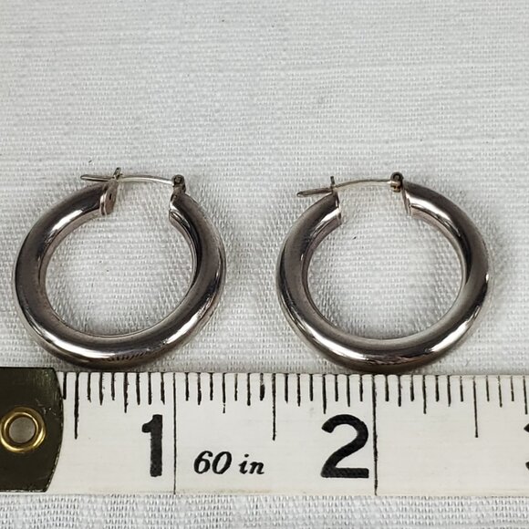 Italy Silver 925 Chunky Medium Tube Hoop Earrings - Picture 6 of 6